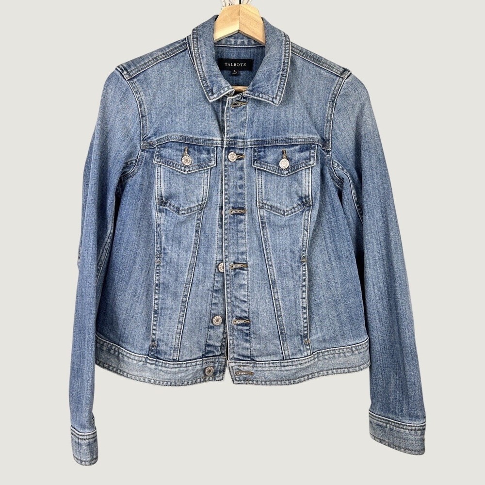Talbots Denim Jacket Womens S Blue Cotton Stretch Classic Trucker Medium Wash